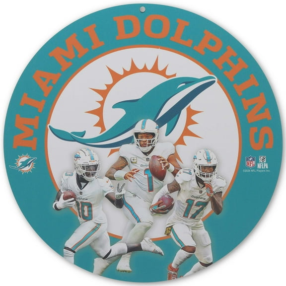 Miami Dolphins Team Stars 11" Round Metal Sign