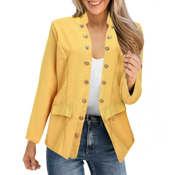 Siilsaa Womens Business Professional Outfits Long Sleeve Blazer Open Front Cardigan Jacket Work Office Blazer with Pockets Yellow,XL