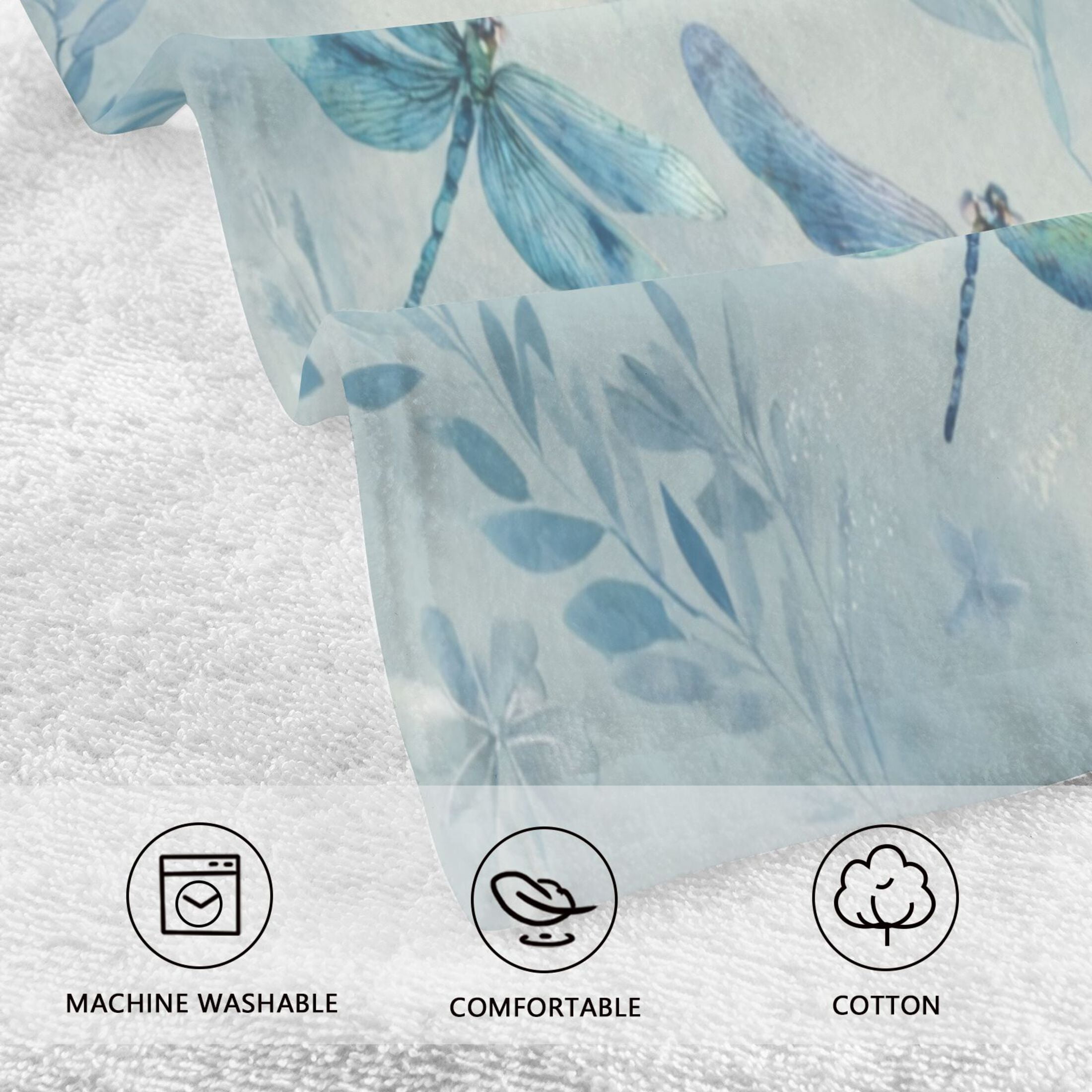 2 Pcs Hand Towels Sets Delicate Dragonflies Pattern Cotton Towel Set Absorbent Face Towel for Bathroom Kitchen Shower Hotel Decor