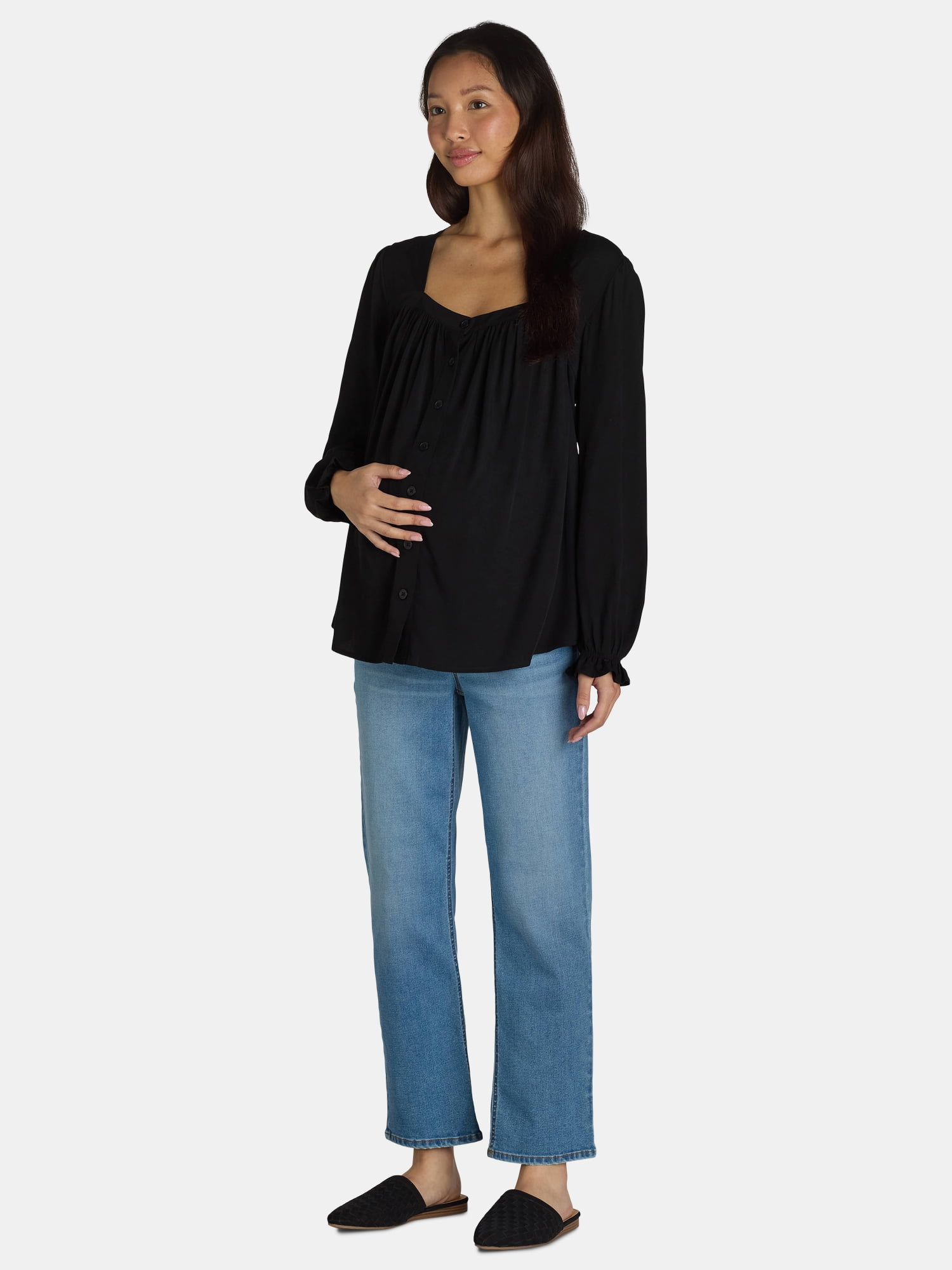 Time and Tru Women's Maternity Straight Leg Jeans, 27" Inseam, Sizes XS-XXL