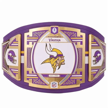 Minnesota Vikings Championship Belt Metal Plates Hand-Tooled Leather Strap Adult Size Collectible