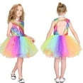 thumbnail image 2 of MEZZALL Dresses Enchanting Girls Dress Backless Party Gown With Rainbow Sequins Birthday Carnival Fashionable Short Sleeve Crew Neck Solid Color Child Sundress, 2 of 4