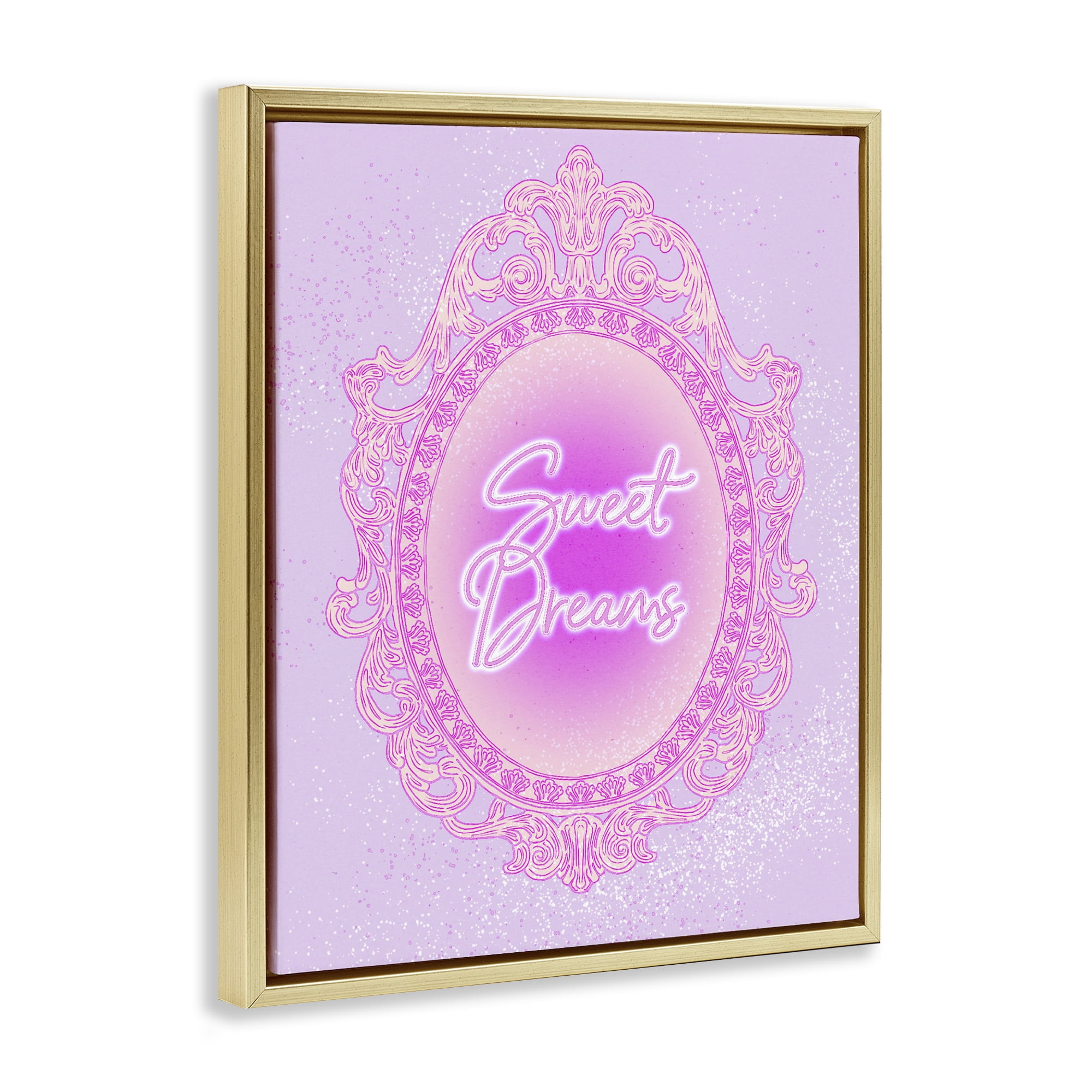 Stupell Industries Sweet Dreams Ornate Mirror Gold Framed Floater Canvas Wall Art, design by Ziwei Li