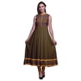 thumbnail image 1 of Bimba Kurti Longue Indienne Damassée Brune pour Femmes Tenue de Fête Imprimée Sans Manches Robe Anarkali Kurti Petite, 1 of 6