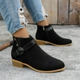 thumbnail image 4 of Mostsola Womens Chelsea Boots Fashion Buckle Strap Low Stacked Heel Ankle Boots Zip up Booties, 4 of 5
