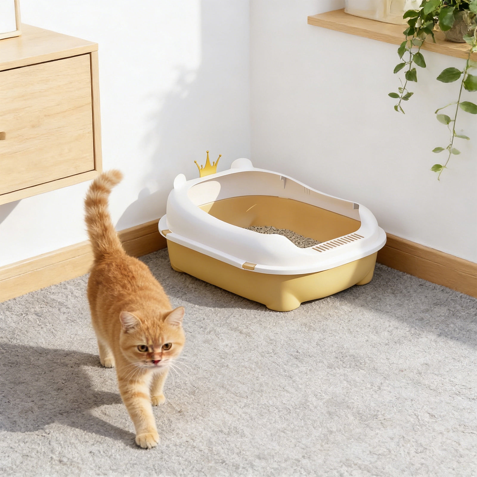 Viflosae Litter Boxes Kitty Litter Box Semi Enclosed Cats Litter Box with High Sides Front Opening Odor Control Kitty Litter Pan with Removable Lid Foolproof Clean Cats Toilet for Indoor Use