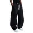 thumbnail image 2 of Men Baggy Sweatpants Wide Leg Heavyweight Comfy Lounge Slacks Loose Fit Track Pants Black L, 2 of 9