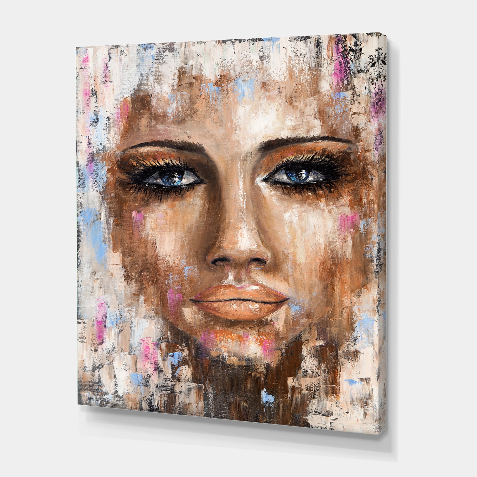 Designart ' Abstract Portrait Of A Young Woman With Blue Eyes I ' Modern Canvas Wall Art Print