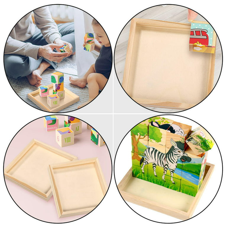 6pcs Unfinished Wood Serving Tray Professional Wood Trays for Block Puzzle, Size: 5.51 x 5.51 x 0.71, Brown