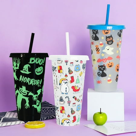

Meidiya 700-800ml Straw Cup Discoloration on Cold with Lid Single-layer Magical Color Changing Water Mug for Home