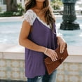 thumbnail image 4 of Womens Fashion Summer Tops 2025 Plus Size V-Neck Short Sleeve Lace Tops T-Shirt Tees Loose Short Blouse, 4 of 5