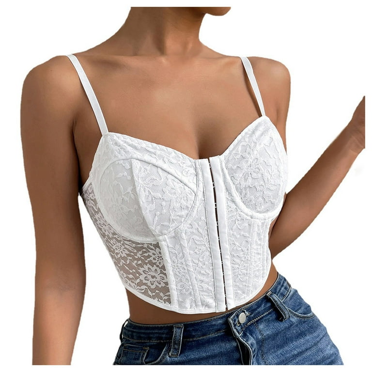 Olyvenn Summer Womens Sling Shapewear Crop Top Sales Sleeveless Corset Tube  Bra Tanks Lace Hollow Shirts Sexy Halter Cami Seamless Body Shaper Slimming  Cami Bodysuit Workout Sport White 2 