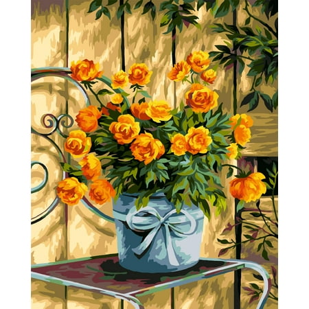 UPC: 4650206104598 | Painting By Numbers Kit Crafting Spark Orange Flower Bouquet B100 19.69 x 15.75 In Flowers Green