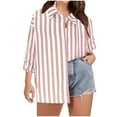 thumbnail image 1 of vdgthytj Hauts en Coton et Lin pour Femmes Chemises Décontractées à Manches Longues à Boutons Col Rabattu Automne Grande Taille Imprimé Rayures Blouses, 1 of 8