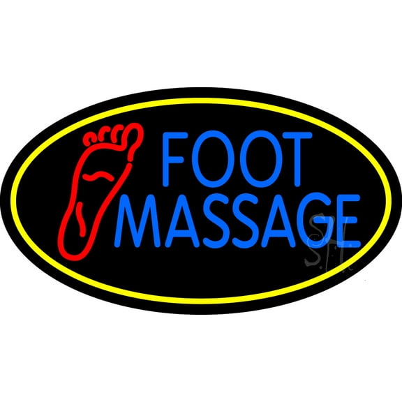 Blue Foot Massage With Yellow Oval LED Neon Sign 20 x 37 - inches, Black Square Cut Acrylic Backing, with Dimmer - Bright and Premium built indoor LED Neon Sign for Spa interior decor and storefront.