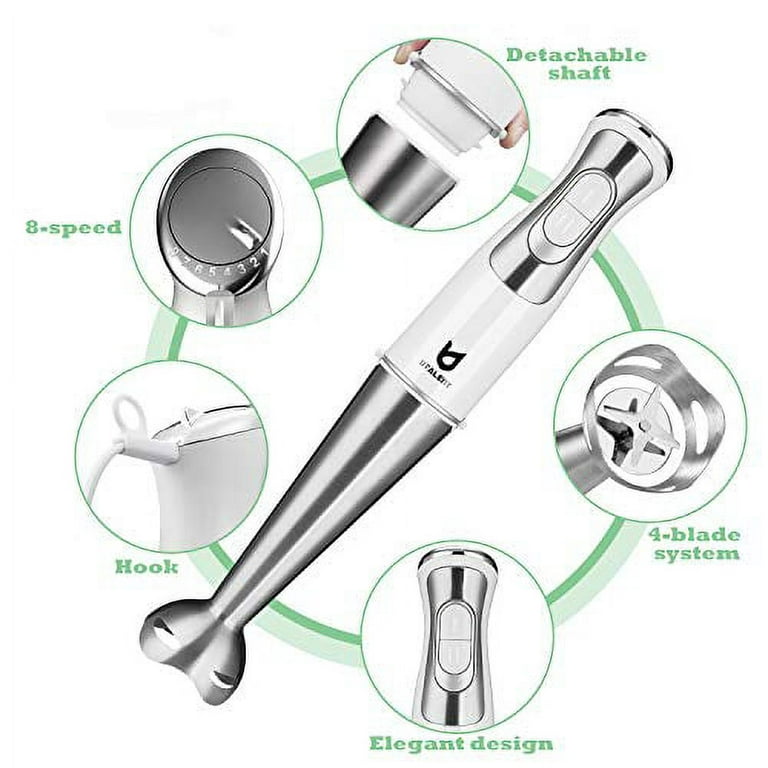Immersion Blender Handheld, OUTRONSM Hand Blender with 4-point thickened SS  blades, Milk Frother, Egg Whisk for Coffee Milk Foam, Puree Baby Food
