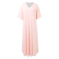 thumbnail image 4 of DHFJKG Summer Dresses For Women Long Dress Short Sleeve V Neck Flowy A Line Solid Color Comfortable Curved Hem Tunic Beach Vacation Clothes Stylish Dresses, 4 of 8