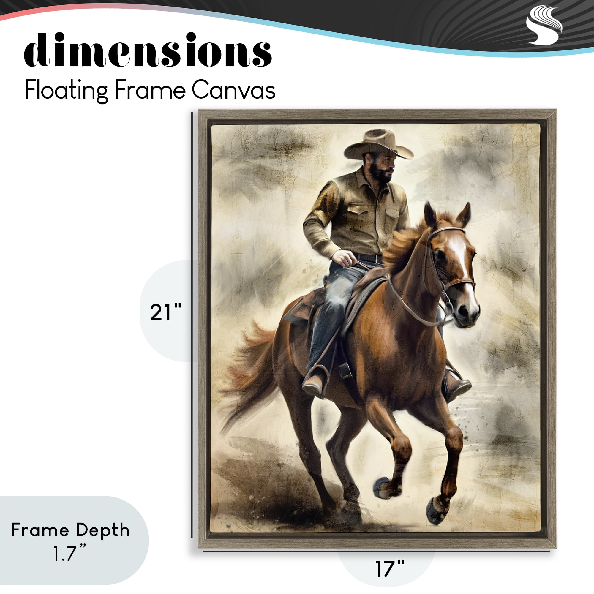 Stupell Industries Gallop Horse & Cowboy Brown Framed Floater Canvas Wall Art, design by Kim Allen
