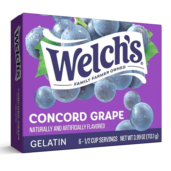 Welch's Concord Grape Gelatin Mix, 6 Servings, 3.99 oz Shelf-Stable Cardboard Box (Pack of 3)