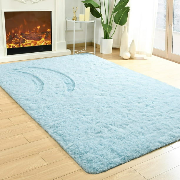 Alfombra Merelax, grande, suave, de felpa, antideslizante, 183 x 274 cm, color azul