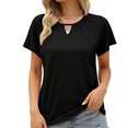 thumbnail image 2 of Estrela Recorte Camiseta Manga Corta Liso Casual Cómodo Básico Cuello Hueco Manga Corta Top Negro S, 2 of 5