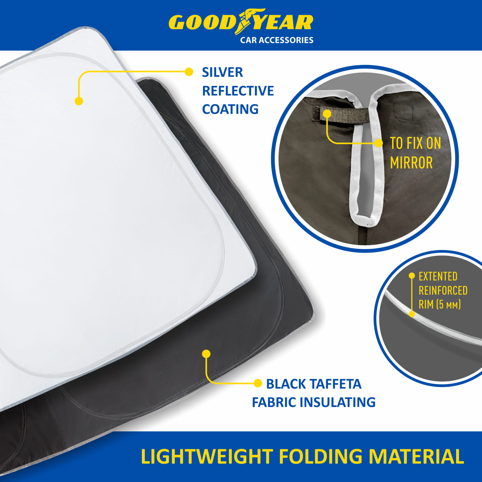 Goodyear Foldable Windshield Sun Shade for Ford Mustang 2015-2023, Custom-Fit Car Windshield Cover,Car Sunshade,UV Protection,Vehicle Sun Protector,Auto Car Window Shades for Front Window - GY008290 - image 3 of 7