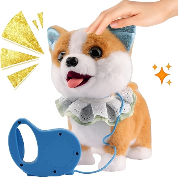 BESTSKY 2026 Robot Dog Lifelike Toy Dog, Interactive Robot with Touch Sensing Voice Mimic Licking Motion Leash Remote Soft Fur for Kids Battery Powered (1PC)