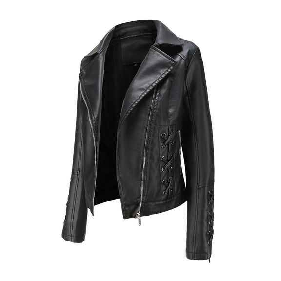 Women's Modern Leather Jacket with Notch Collar and Asymmetric Zipper Design for Stylish Outerwear