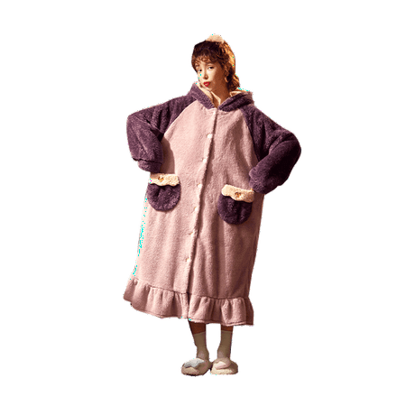 

PIKADINGNIS Winter Pajamas Coral Fleece Plus Size Nightdress Loose Version Medium Style Women Sleepwear Flannel Inspissate Nightgown LONG