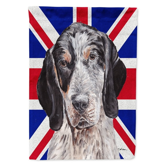 Blue Tick Coonhound with English Union Jack British Flag House Flag