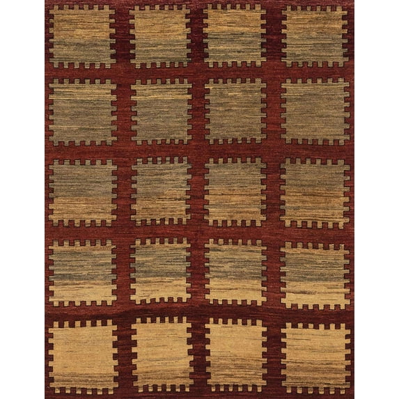 Ahgly Company Machine Washable Indoor Rectangle Abstract Saffron Red Area Rugs, 4' x 6'