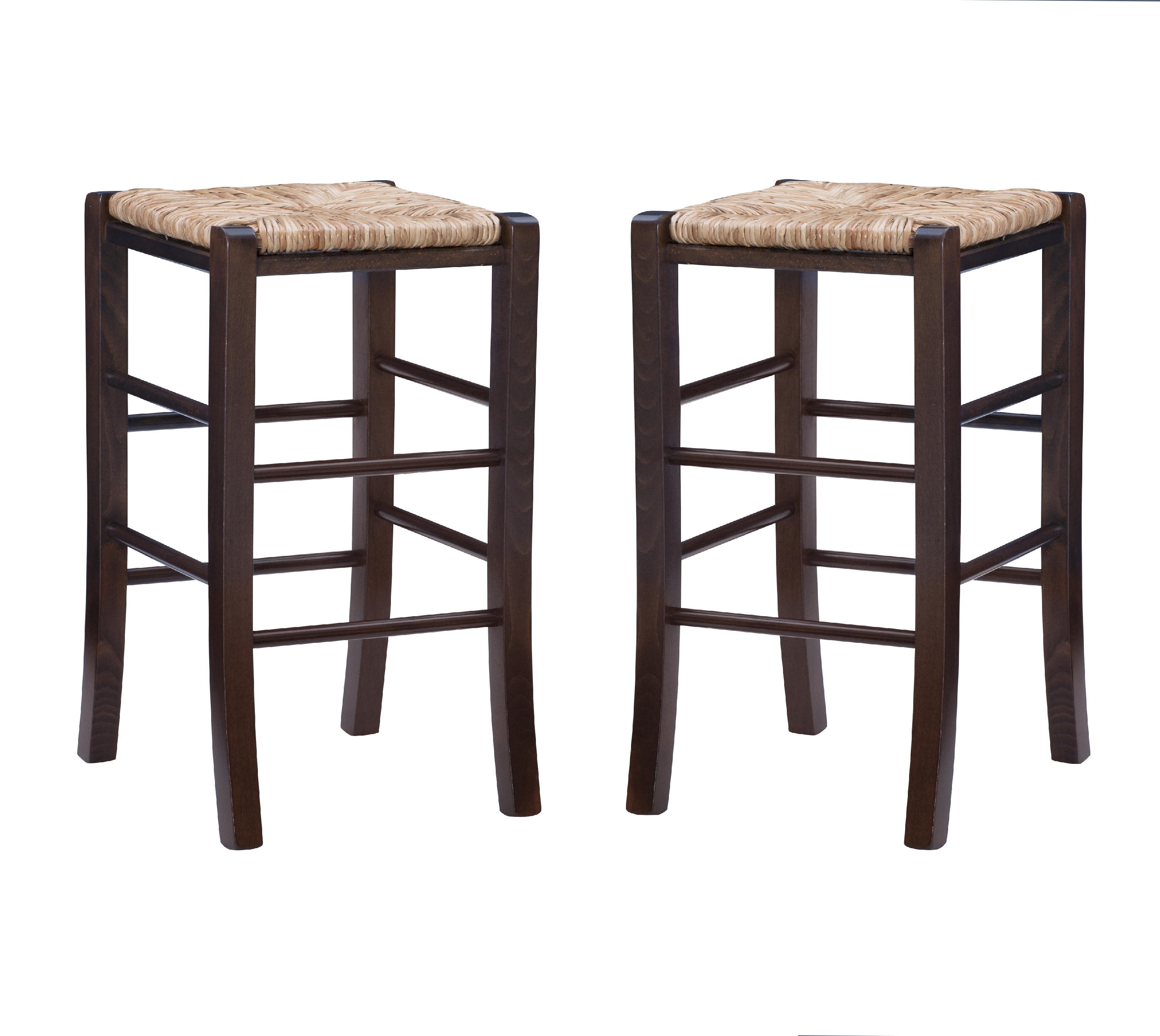 Linon Ivica 24.4" Backless Counter Stools, Set of 2, Dark Walnut with Handwoven Rush Seat