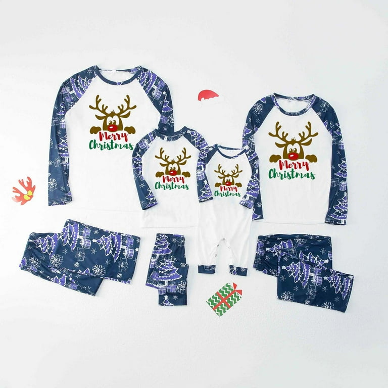 MASRIN Christmas Pjs For Family Set Christmas Matching Pajamas for Family  Sets, Xmas Elk Santa Christmas Tree Print Cute Funny Xmas Sleepwear Pjs  Sets