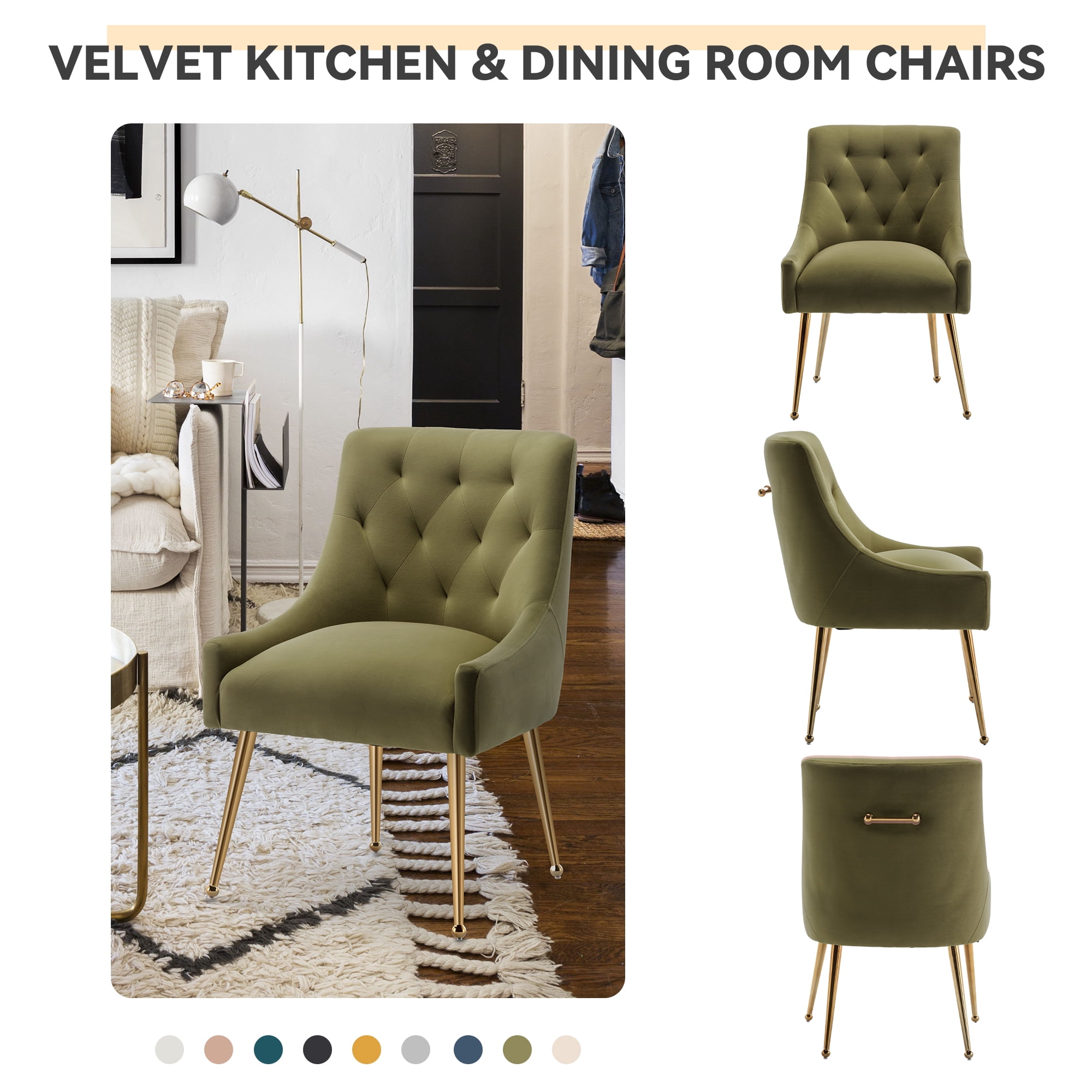 SEYNAR Elegant Tufted Upholstered Dining Chairs Set of 6, Velvet Accent Chair for Dining Room(Green)