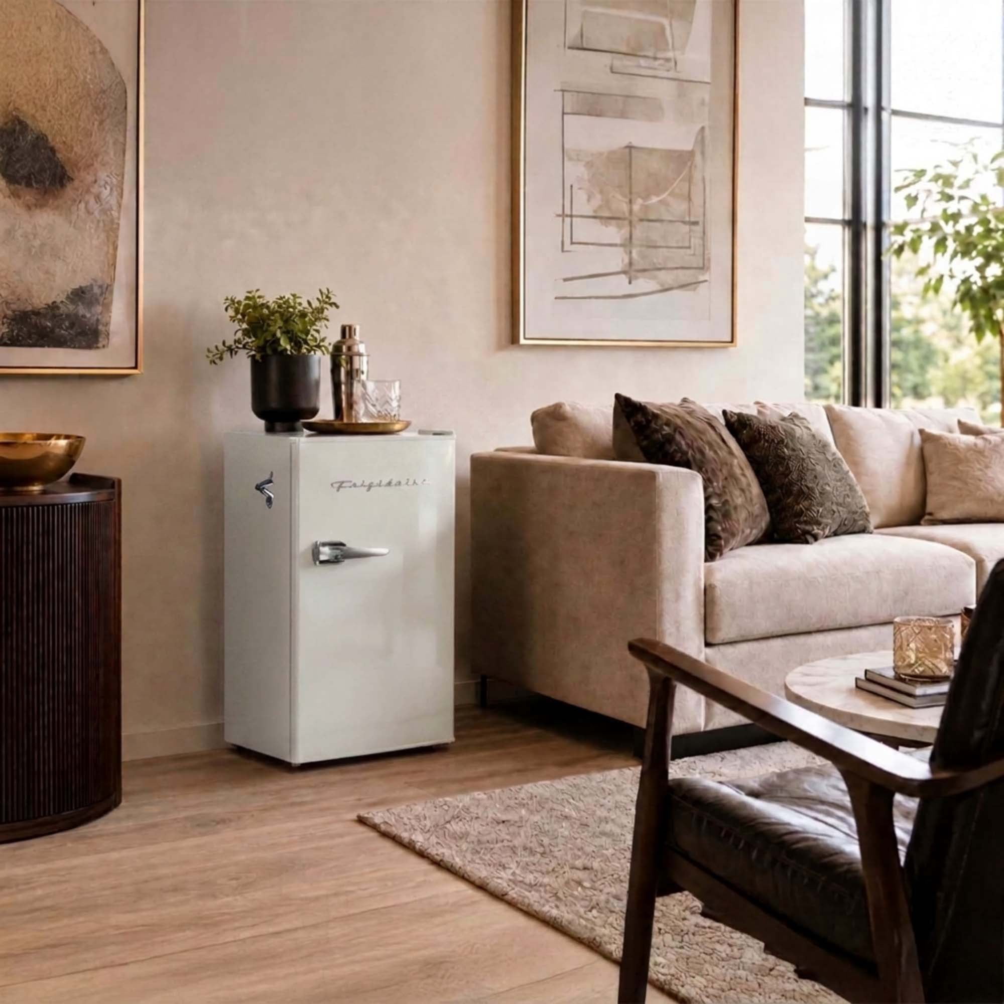 Frigidaire 3.2 Cu. ft. Retro Compact Refrigerator with Side Bottle Opener EFR376, Moonbeam