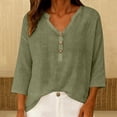 thumbnail image 5 of Womens Short Sleeve Tops Casual V Neck Button 3/4 Sleeve Linen Blouse Loose Fit Solid Color Tops for Summer, 5 of 6