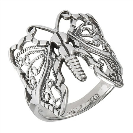 - New .925 Sterling Silver Wirework Filigree Butterfly Ring - Sizes 6-10