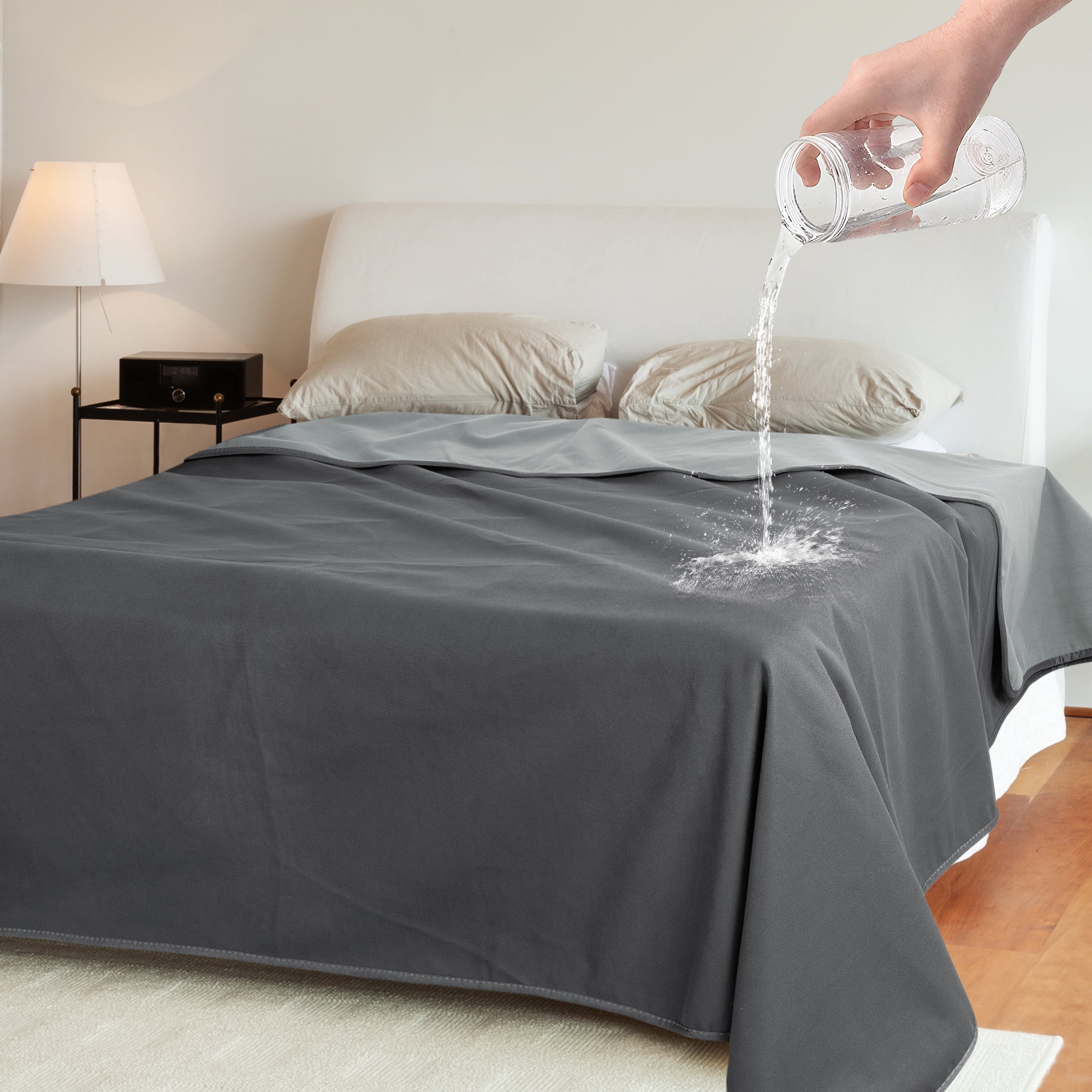 Catalonia Waterproof Blanket for Couch, Reversible Washable Sofa Bed Coverlet Protector, Leak Proof, Comfortable Blanket for People and Pets, Grey/Grey, 60" x 80"