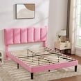 thumbnail image 3 of Taomika, Full Size Tufted Upholstered Platform Bed Frame with Adjustable Height Headboard-Pink, 3 of 7