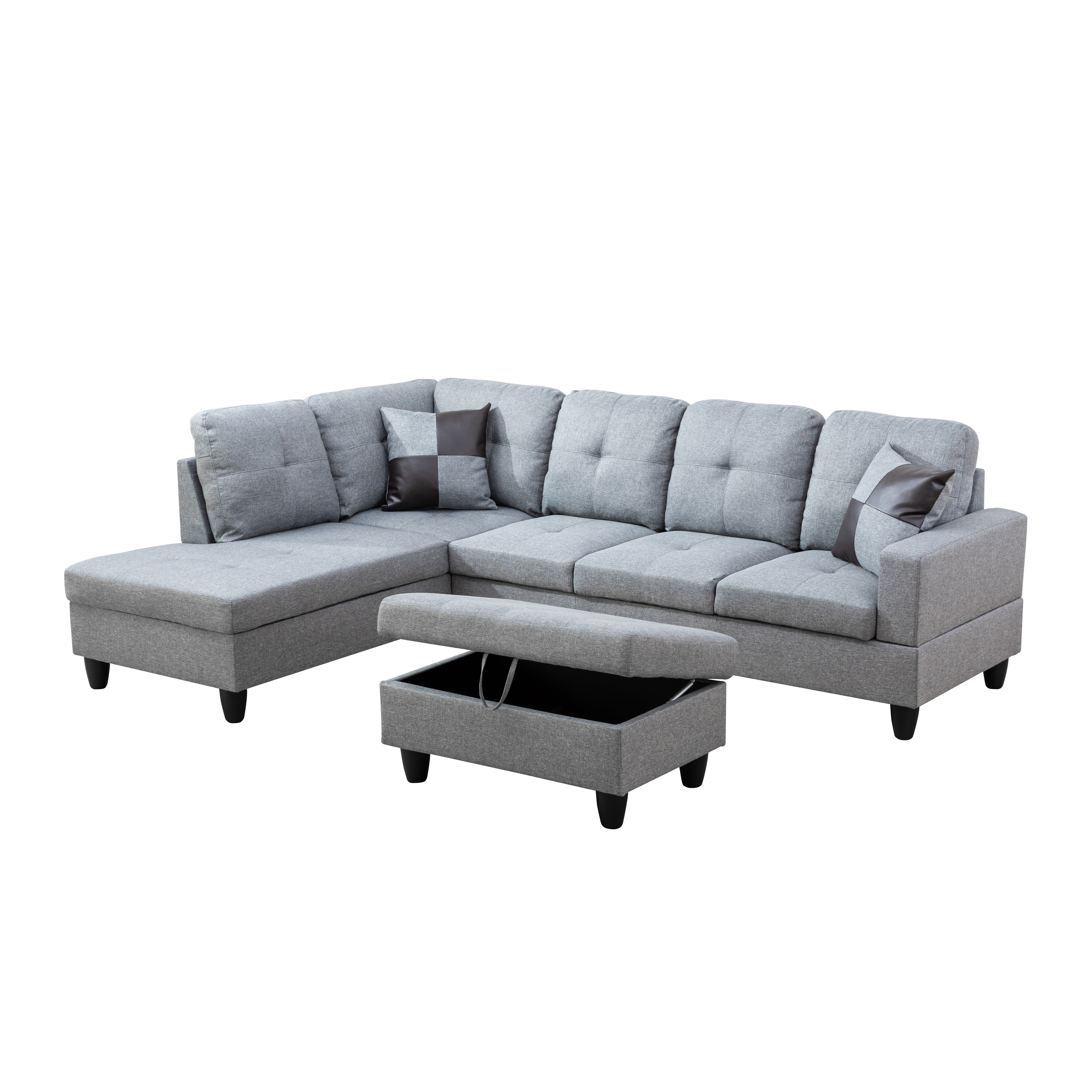 MAYEERTY Modern Adult 3-Piece Couch Living Room Sofa Set，Grey