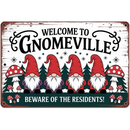 tin sign, Vintage Garden Gnomes Metal Sign print Aesthetic Room Decoration for Home Bedroom Kitchen Bar Coffee Bathroom Indoor Outdoor Wall Decor, 8 X 12 IN