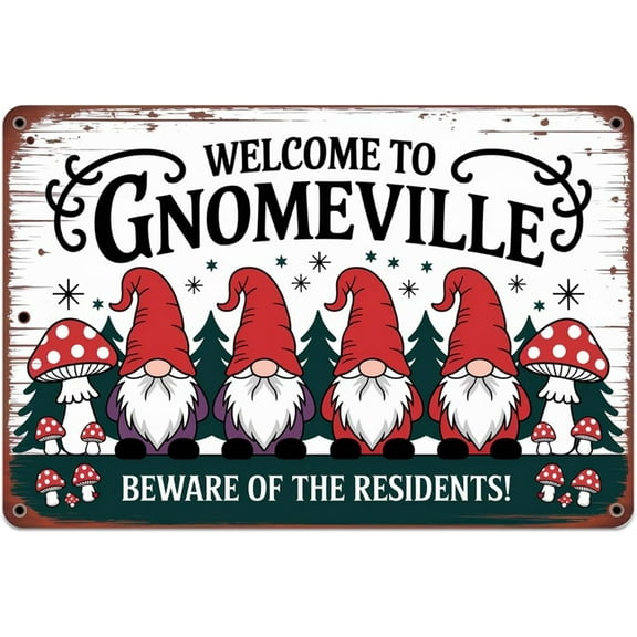 tin sign, Vintage Garden Gnomes Metal Sign print Aesthetic Room Decoration for Home Bedroom Kitchen Bar Coffee Bathroom Indoor Outdoor Wall Decor, 8 X 12 IN