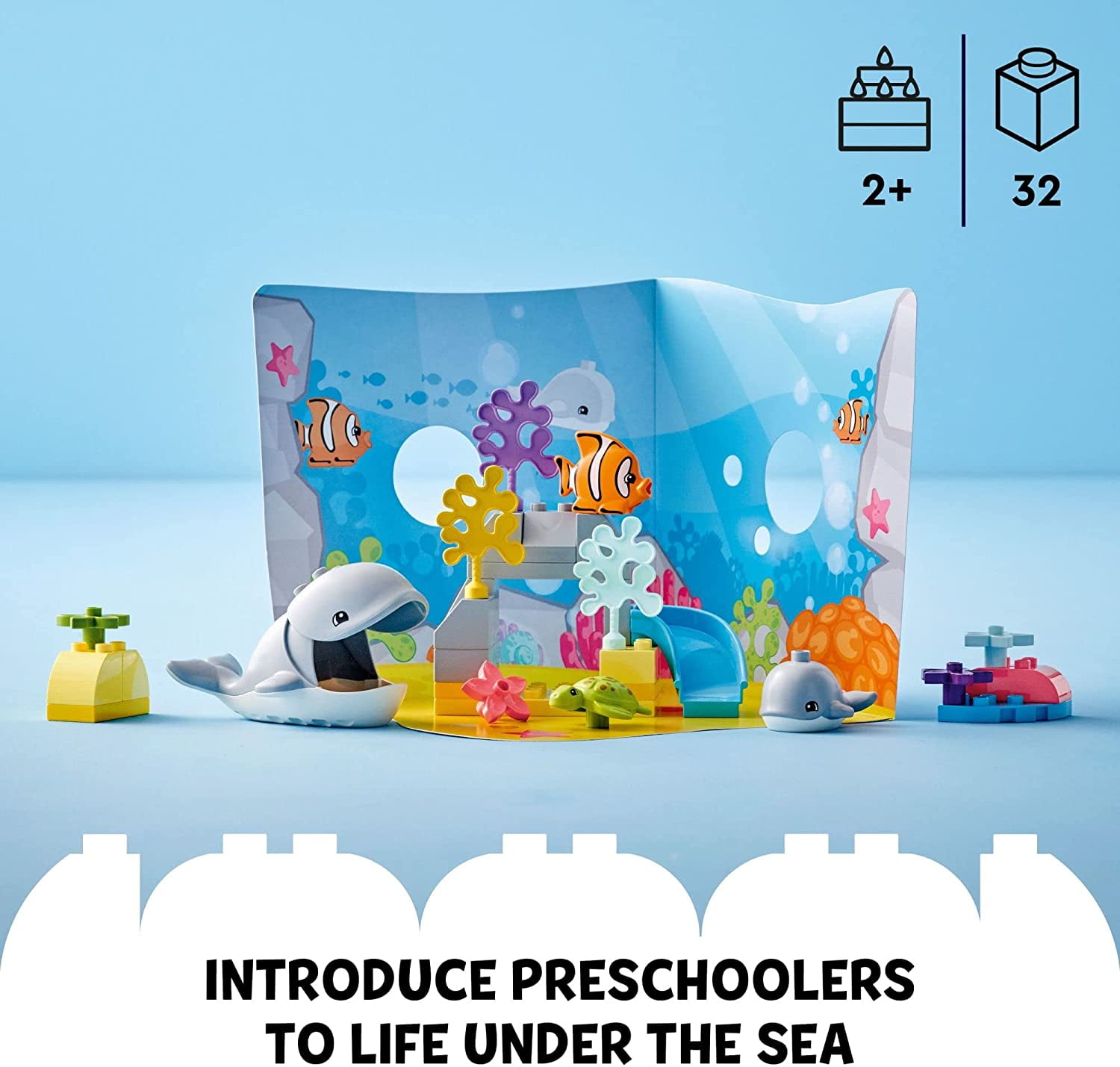 LEGO DUPLO Wild Animals of the Ocean Set 10972, with Whale and Turtle Sea Animal Figures & Playmat, Educational Toys for Toddlers 2 Plus Years Old