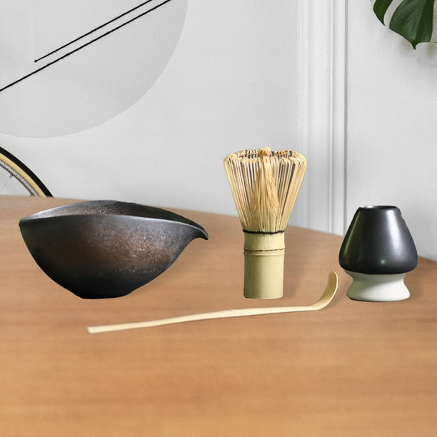 4x de Matcha Japonés BLESIY Batidor de matcha con Cuenco de Cerámica Tradicional Multiusos con Soporte Profesional con Cucharilla para Principiante C