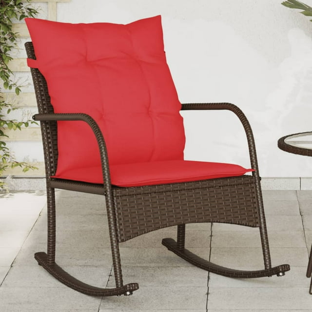 vidaXL Chaise Berçante de Jardin avec Coussins Brun en Rotin Poly