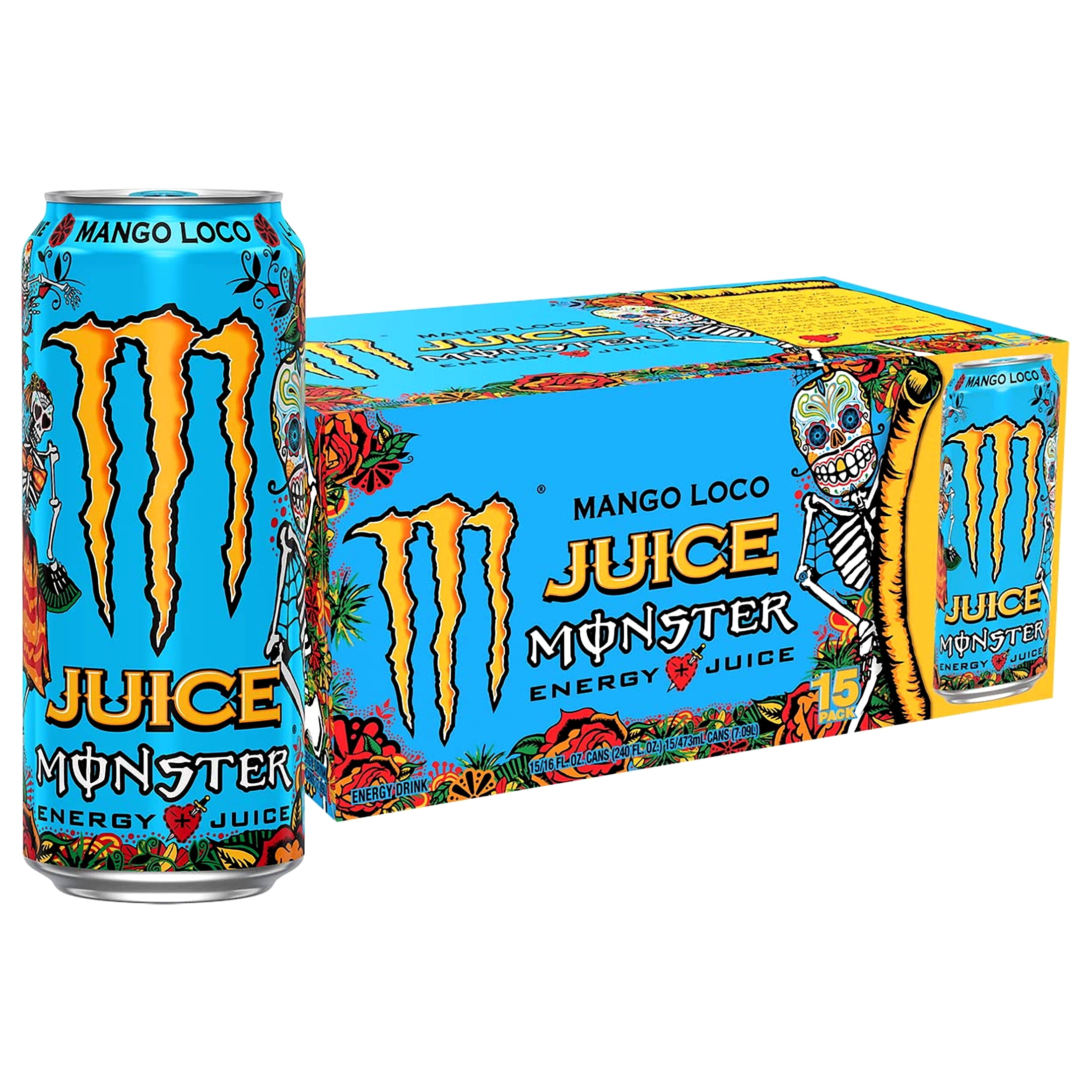 Monster Energy Juice Monster Mango Loco, Energy + Juice, Energy Drink, 16 Ounce (Pack of 15)