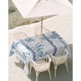 thumbnail image 3 of 60x120 Inch Outdoor Tablecloth with Umbrella Hole Zipper Rectangle Blue Gray Forest Rectangular Tablecloths Outside Waterproof Watercolor Tree Blue Leaves Patio Table Cloth Cover for Picnic Party, 3 of 8