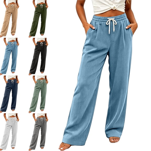 MLCDZ Wide Leg Sweat Pants for Womens High Waisted Drawstring Baggy Lightweight Fall Sweatpants Casual Loose Workout Golf Holiday Pants with Pockets