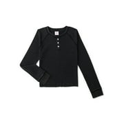 Wonder Nation Girls Long Sleeve Washed Henley Top, Sizes 4-18 & Plus
