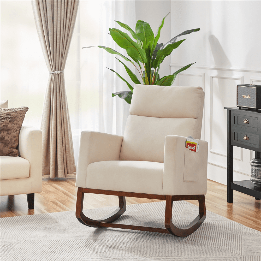 Alden Design Fabric Upholstered Rocking Accent Chair, Beige